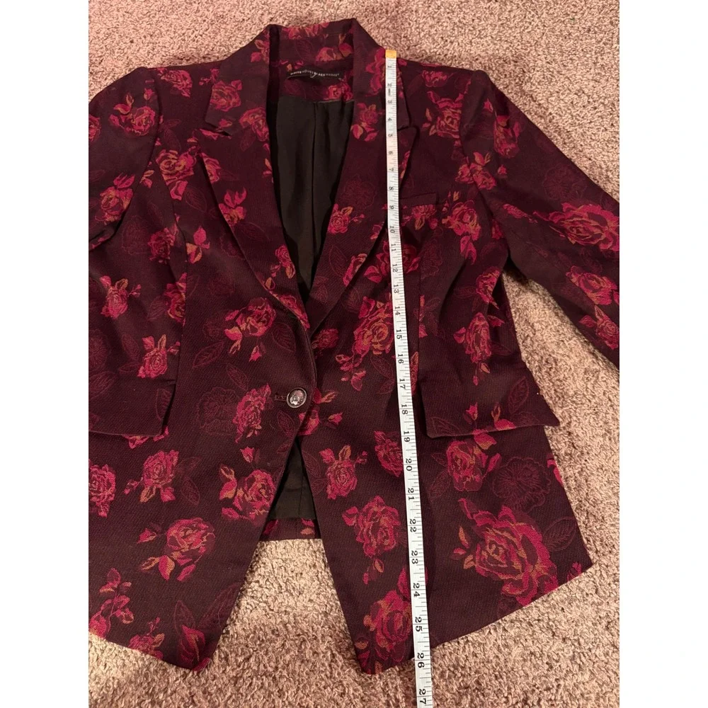 White House Black Market Blazer Women 10 Burgundy Floral Jacquard‎ Rose Dark